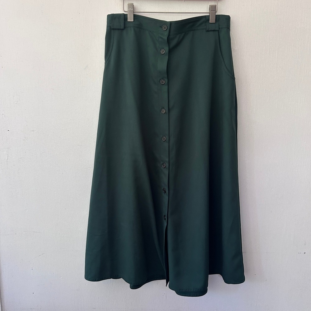 Koret Midi Skirt Womens 14 Green Button Front Dark Academia Forest Fairy VTG